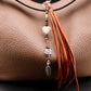 Tribal Cross Charm, White Turquoise Magnesite Heart Leather Purse Tassel, Southwest Purse Tassel, Heart Keychain, Leather Handbag Accessory