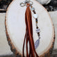 Tribal Cross Charm, White Turquoise Magnesite Heart Leather Purse Tassel, Southwest Purse Tassel, Heart Keychain, Leather Handbag Accessory