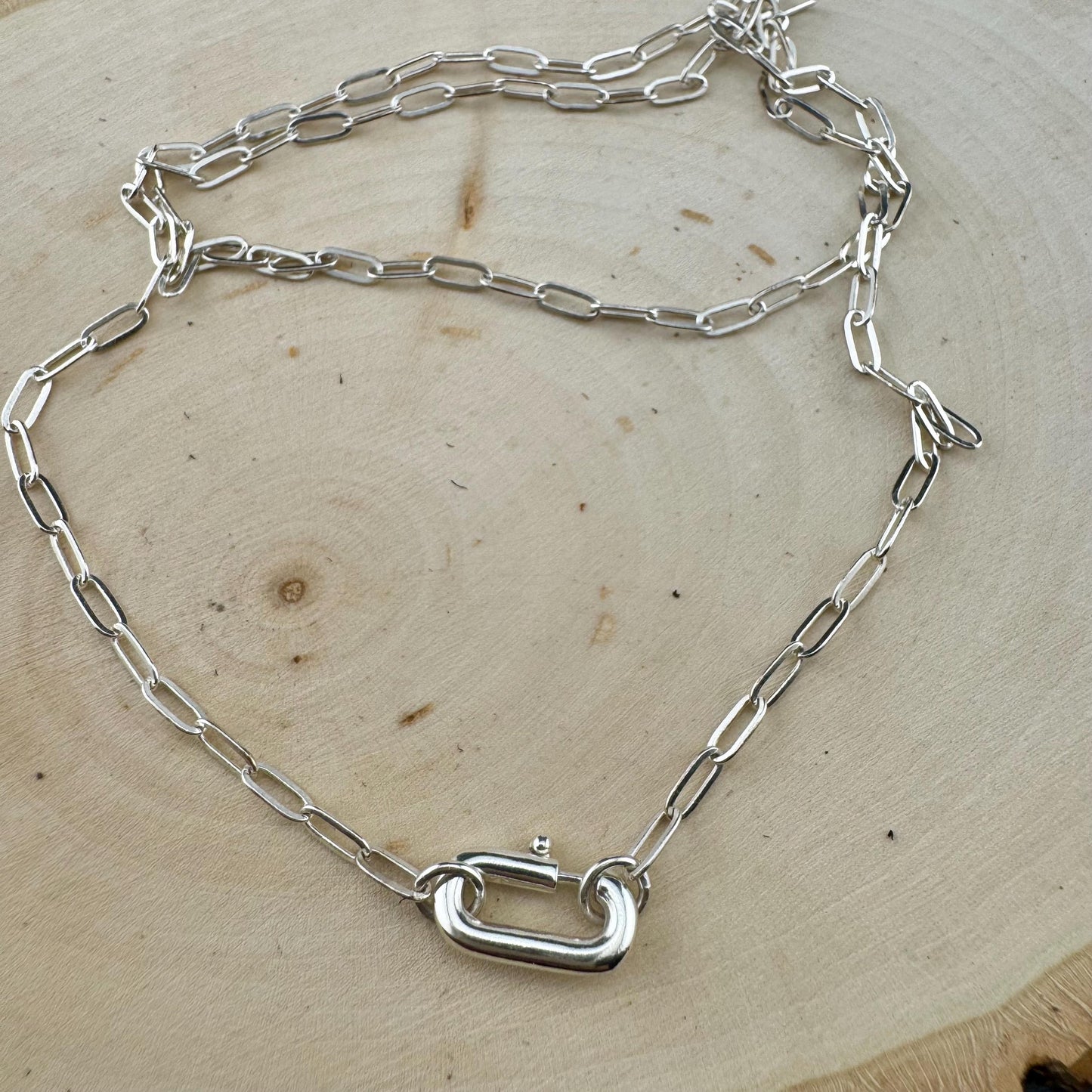 Paperclip Chain Necklace with Charms and Gemstone, Carabiner necklace, Personalized Gift
