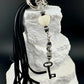Key Charm Leather Purse Tassel with White Turquoise & Black Onyx, Whimsical Handbag Accessory, Western Accessory