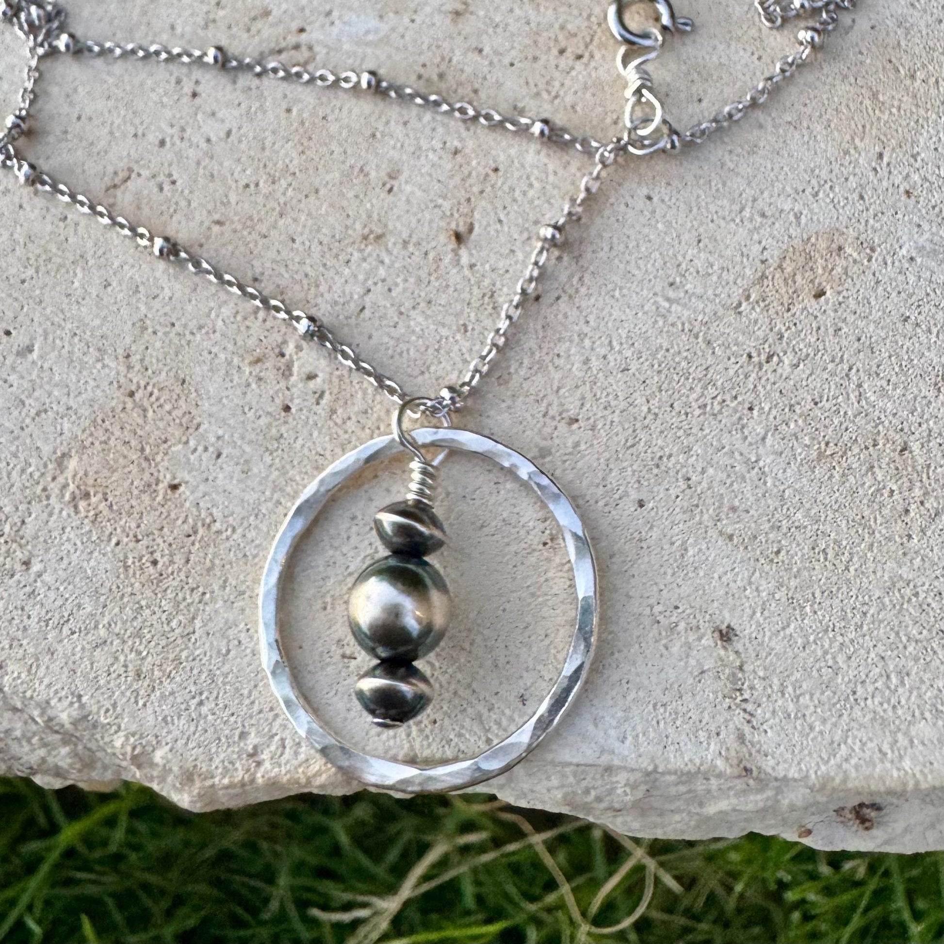 Sterling Silver Satellite Chain Necklace with Navajo Pearls Pendant