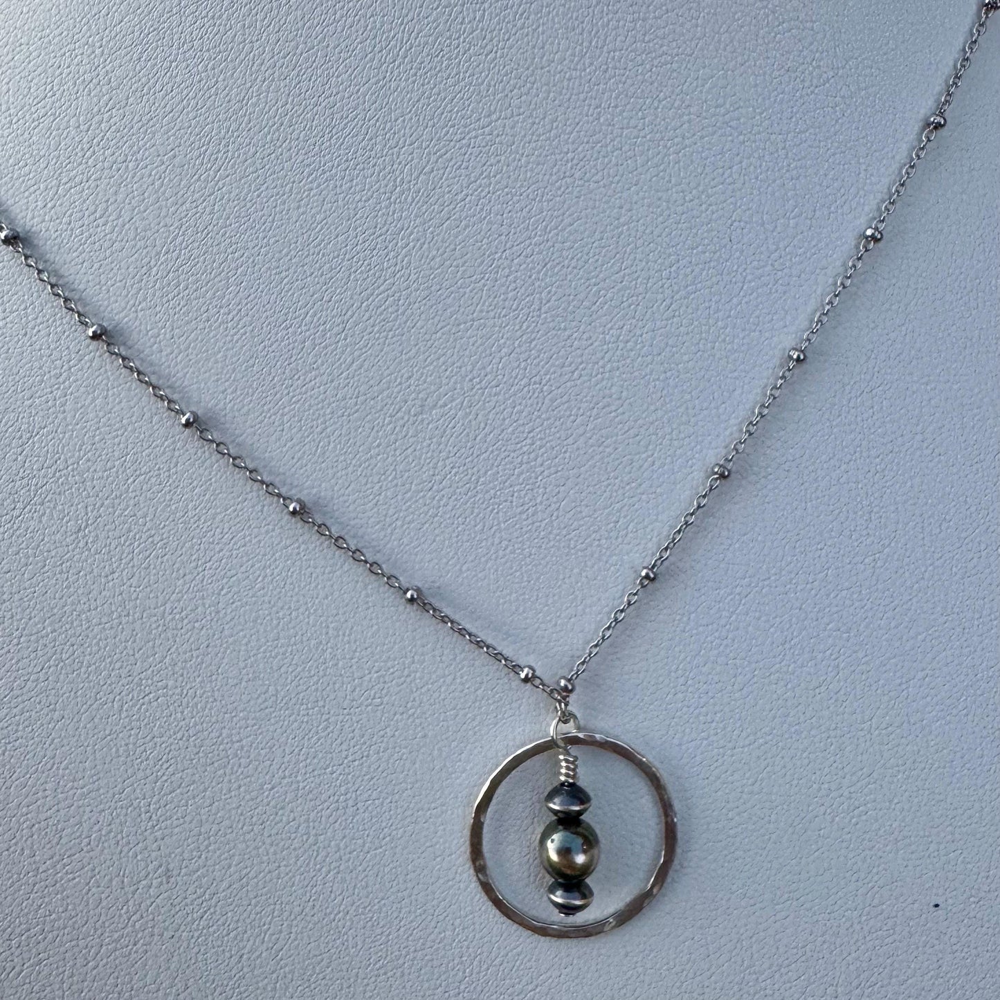 Sterling Silver Satellite Chain Necklace with Navajo Pearls Pendant