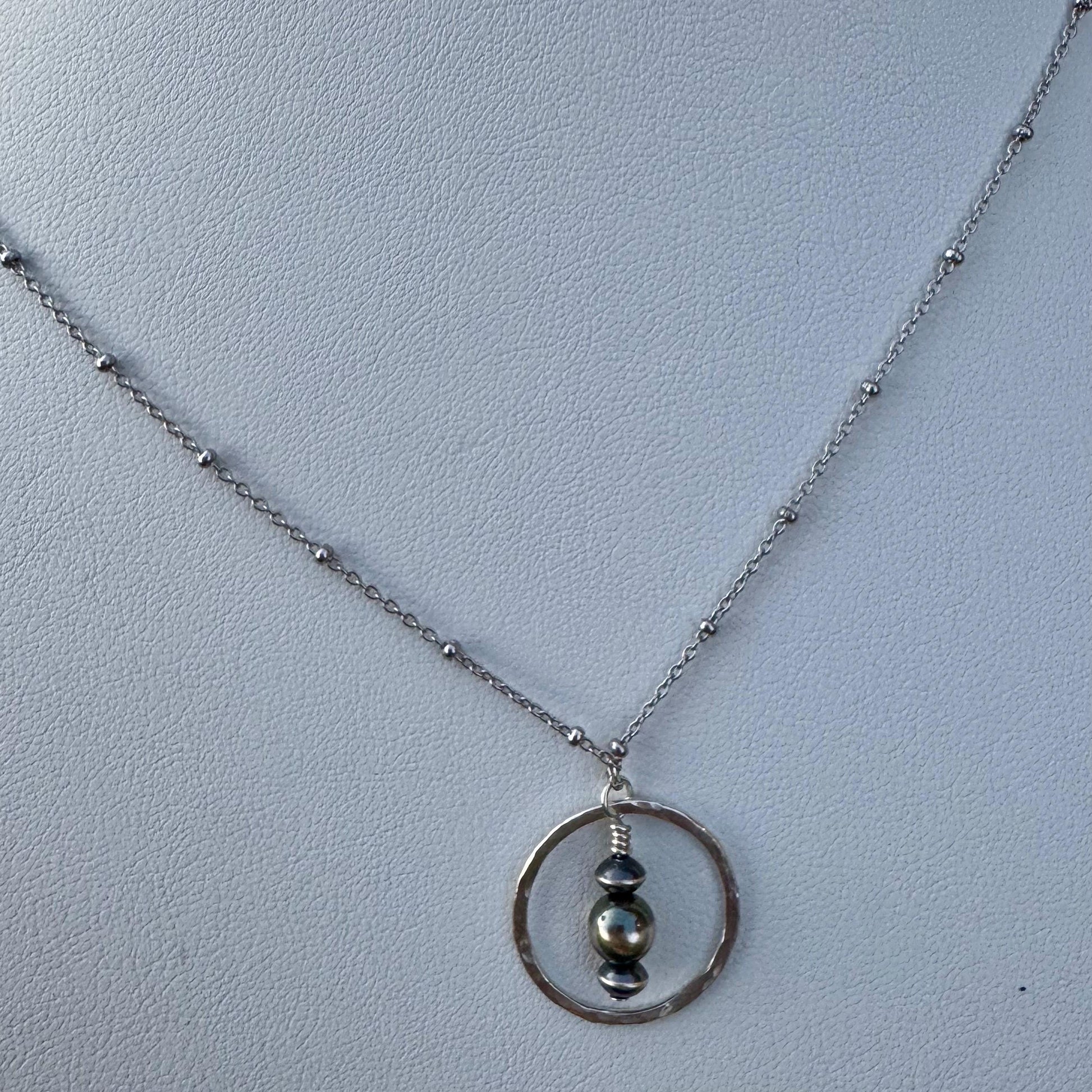 Sterling Silver Satellite Chain Necklace with Navajo Pearls Pendant