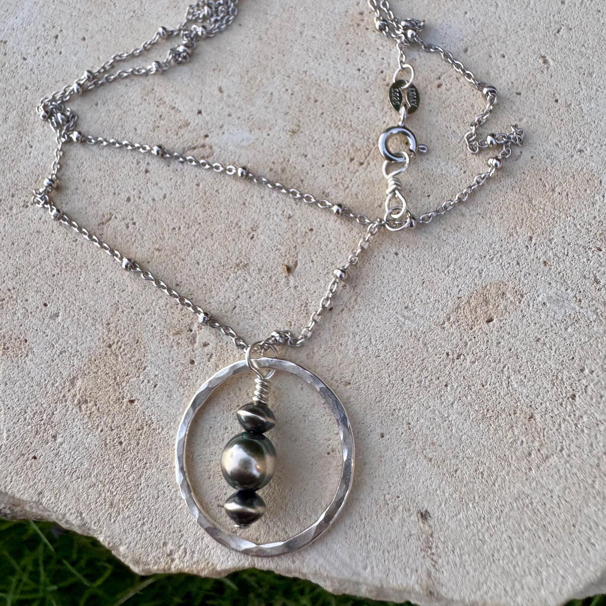Sterling Silver Satellite Chain Necklace with Navajo Pearls Pendant