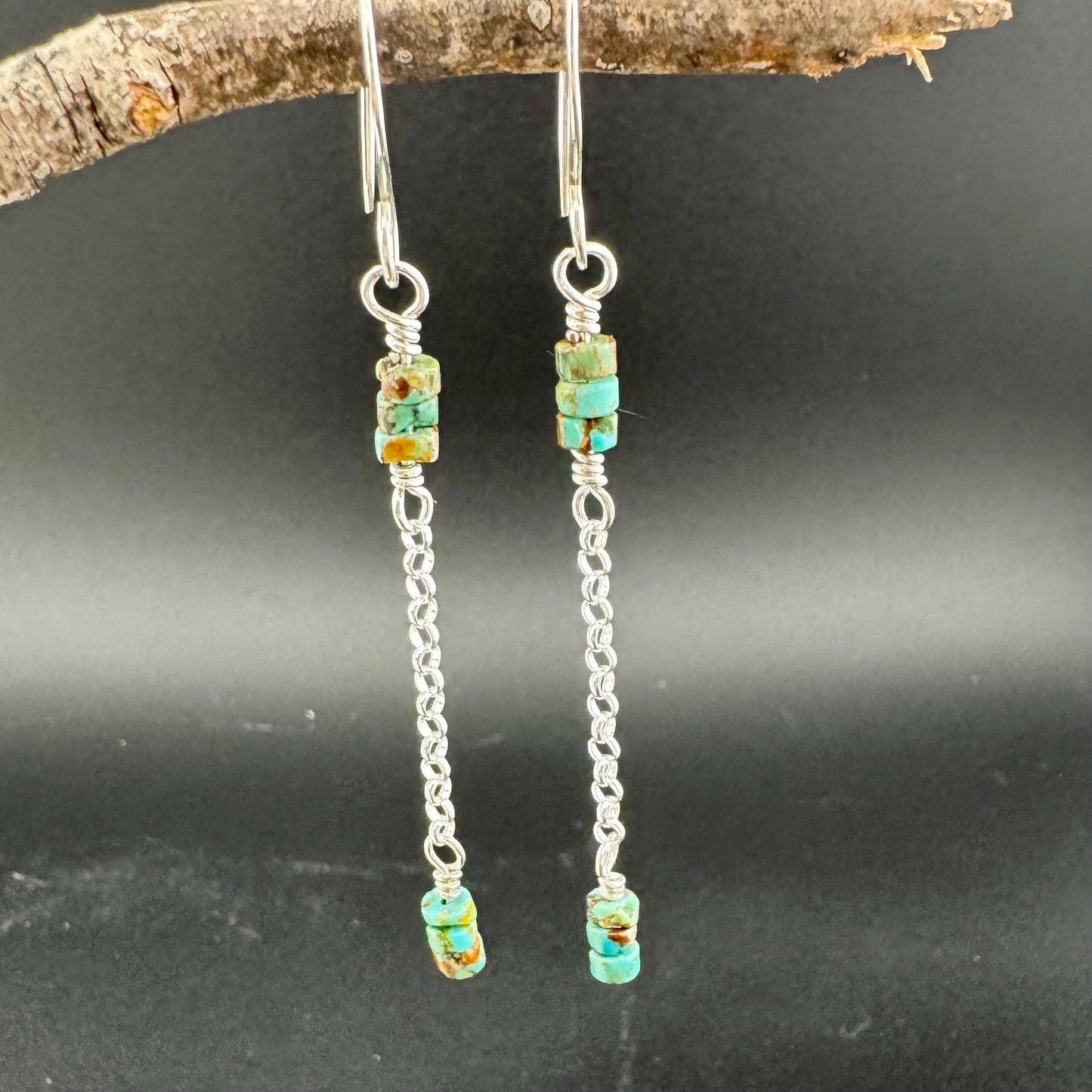 Sterling Silver Chain Dangle Earrings, Turquoise Gemstone Earrings, Boho Jewelry, Sterling Silver Earrings, Gift for Her