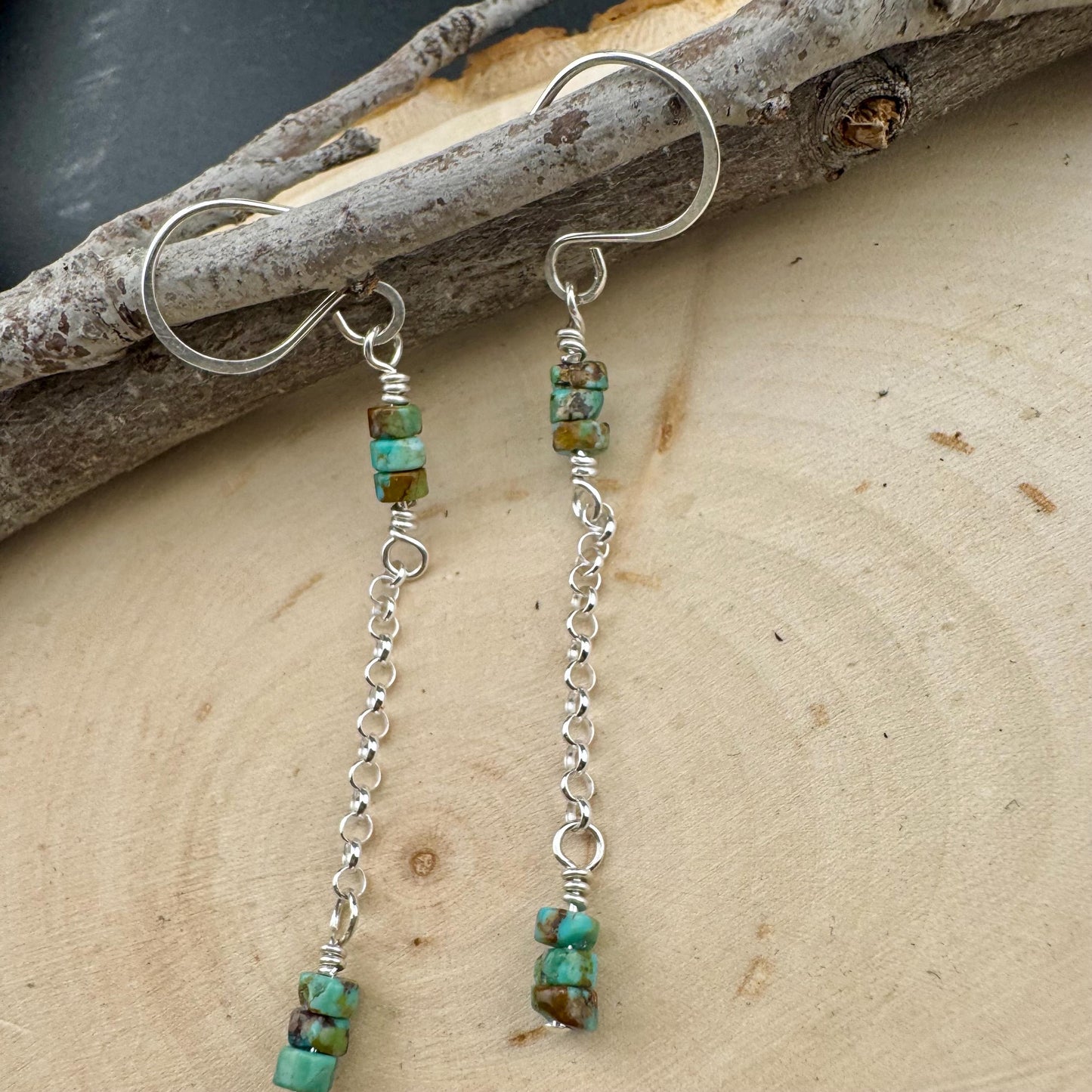 Sterling Silver Chain Dangle Earrings, Turquoise Gemstone Earrings, Boho Jewelry, Sterling Silver Earrings, Gift for Her