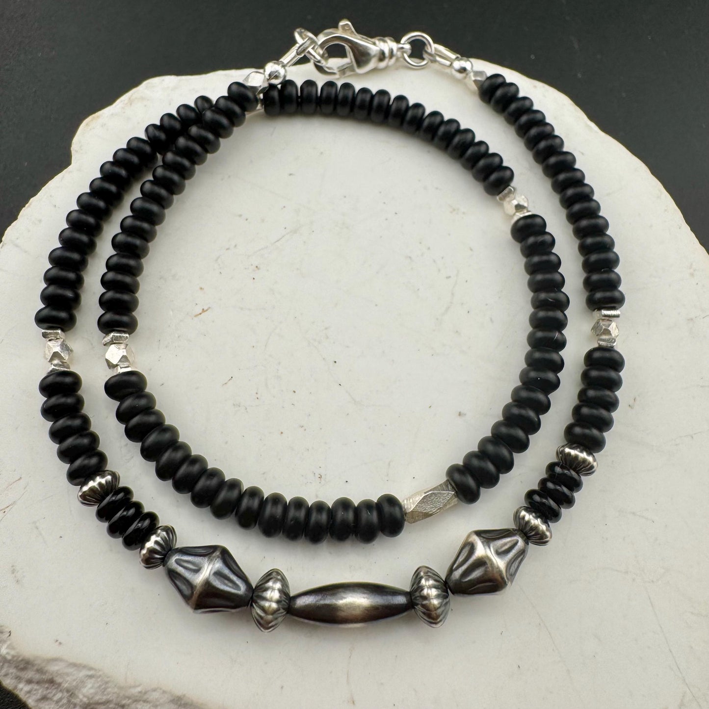 Black Onyx Navajo Pearl Double Wrap Bracelet, Sterling Silver Bracelet, Southwest Jewelry, Western Jewelry, Layered Bracelet