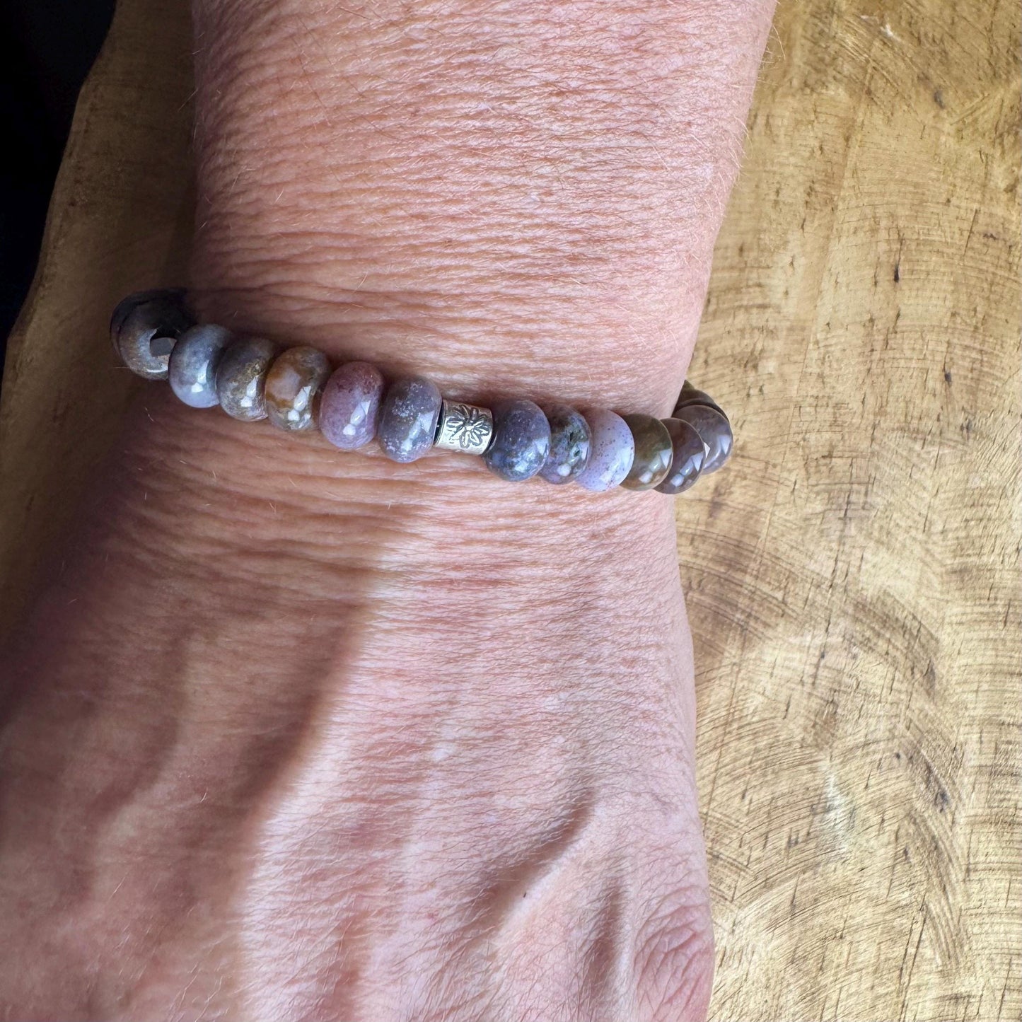 Stretch Seam Agate Gemstone Stretch Bracelet with Sterling Silver, Stretch Bracelet, Natural Gemstone Jewelry, Handmade Bracelet