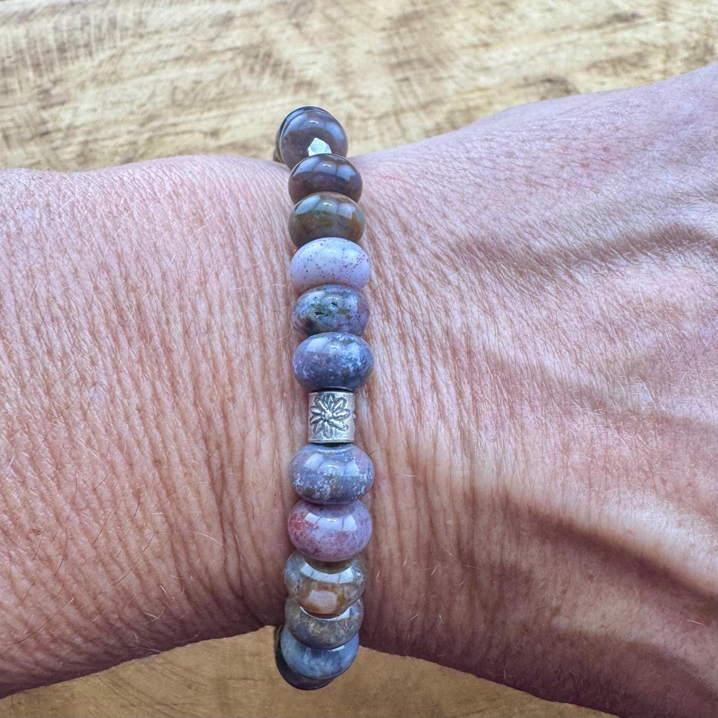 Stretch Seam Agate Gemstone Stretch Bracelet with Sterling Silver, Stretch Bracelet, Natural Gemstone Jewelry, Handmade Bracelet