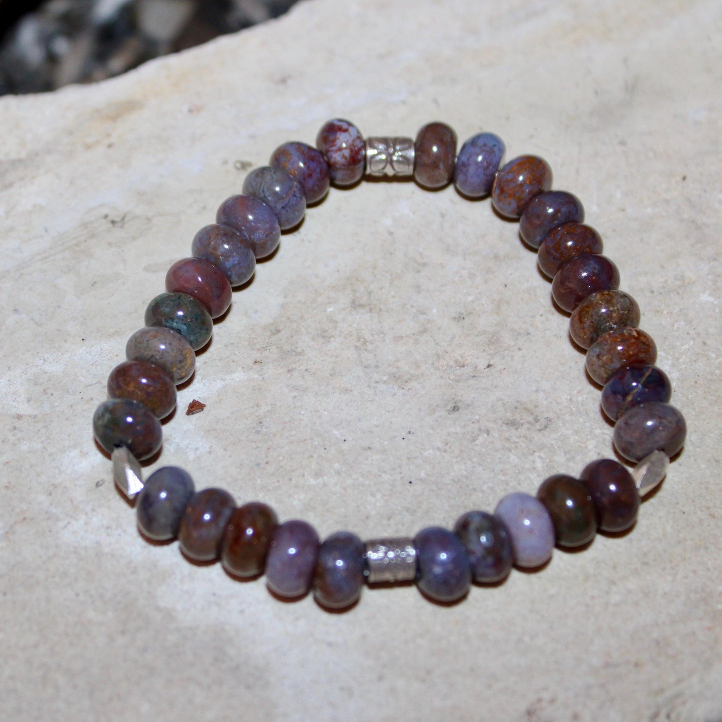 Stretch Seam Agate Gemstone Stretch Bracelet with Sterling Silver, Stretch Bracelet, Natural Gemstone Jewelry, Handmade Bracelet