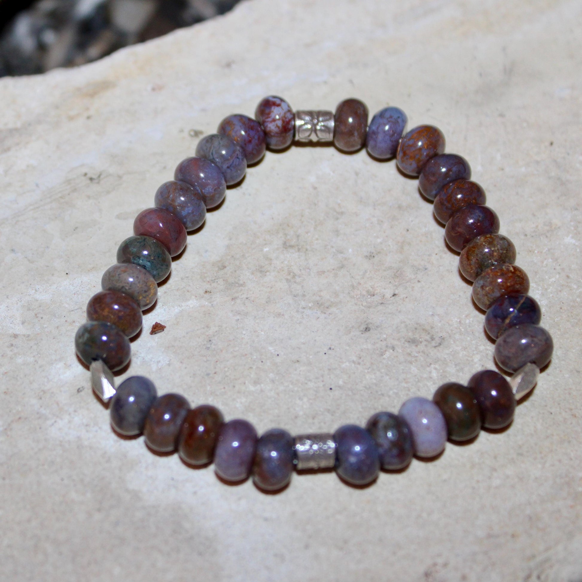 Stretch Seam Agate Gemstone Stretch Bracelet with Sterling Silver, Stretch Bracelet, Natural Gemstone Jewelry, Handmade Bracelet