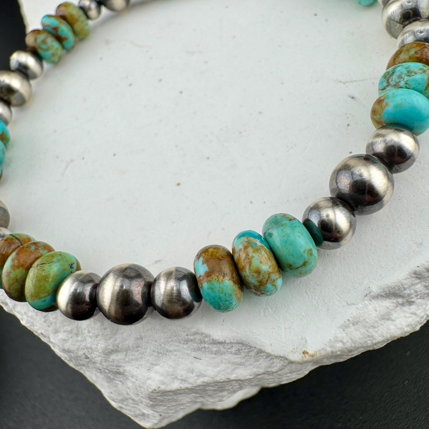 Stretch Kingman Turquoise Navajo Pearl Stretch Bracelet, Natural Gemstone Jewelry, Turquoise Jewelry
