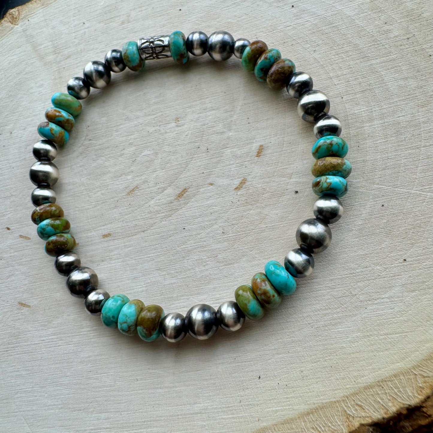 Stretch Kingman Turquoise Navajo Pearl Stretch Bracelet, Natural Gemstone Jewelry, Turquoise Jewelry