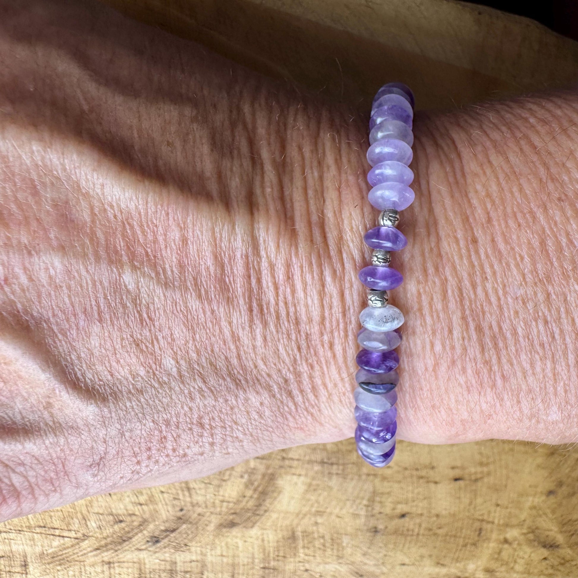 Stretch Amythyst Bracelet with Sterling Silver, Stretch Bracelet, Natural Gemstone Jewelry, Handmade Bracelet