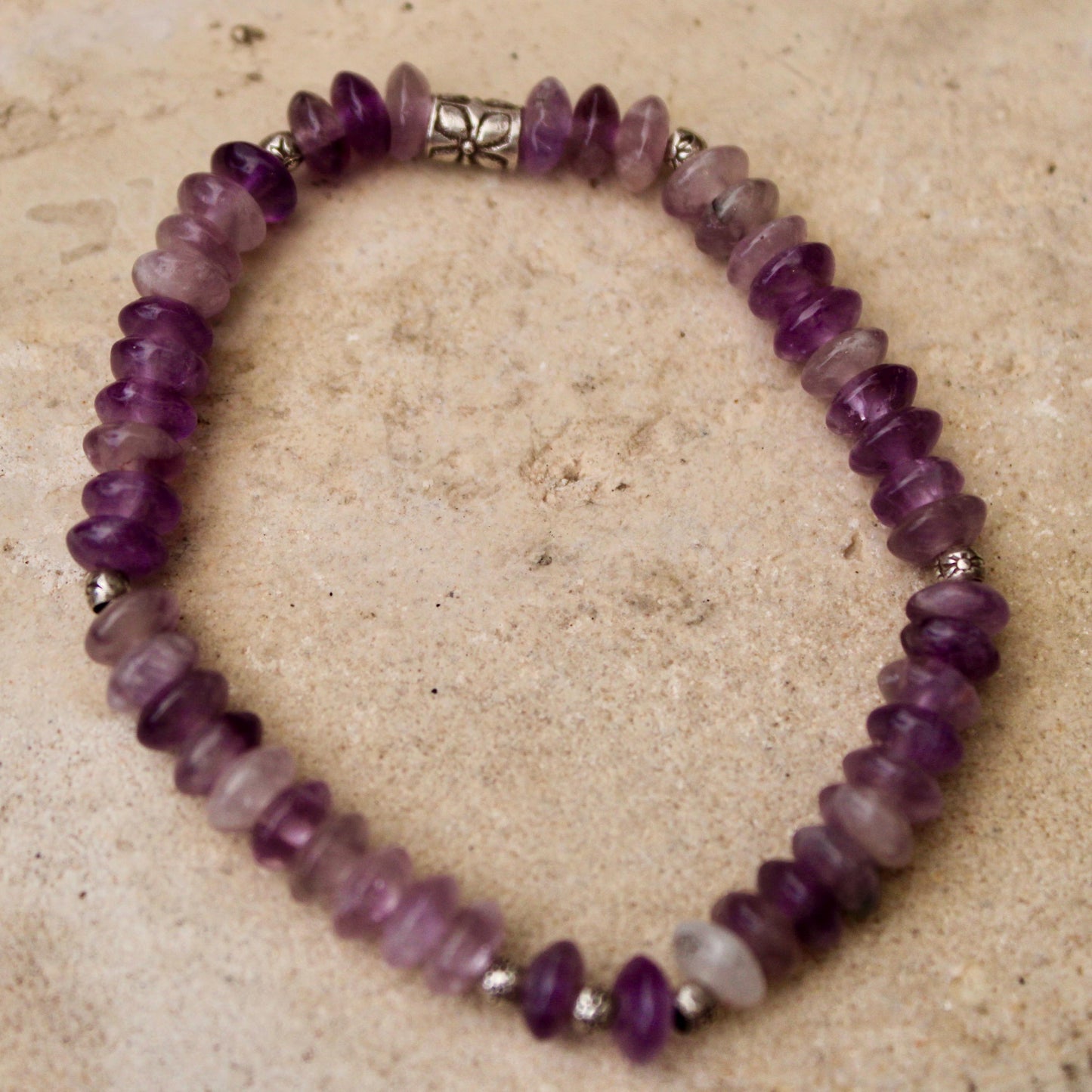 Stretch Amythyst Bracelet with Sterling Silver, Stretch Bracelet, Natural Gemstone Jewelry, Handmade Bracelet