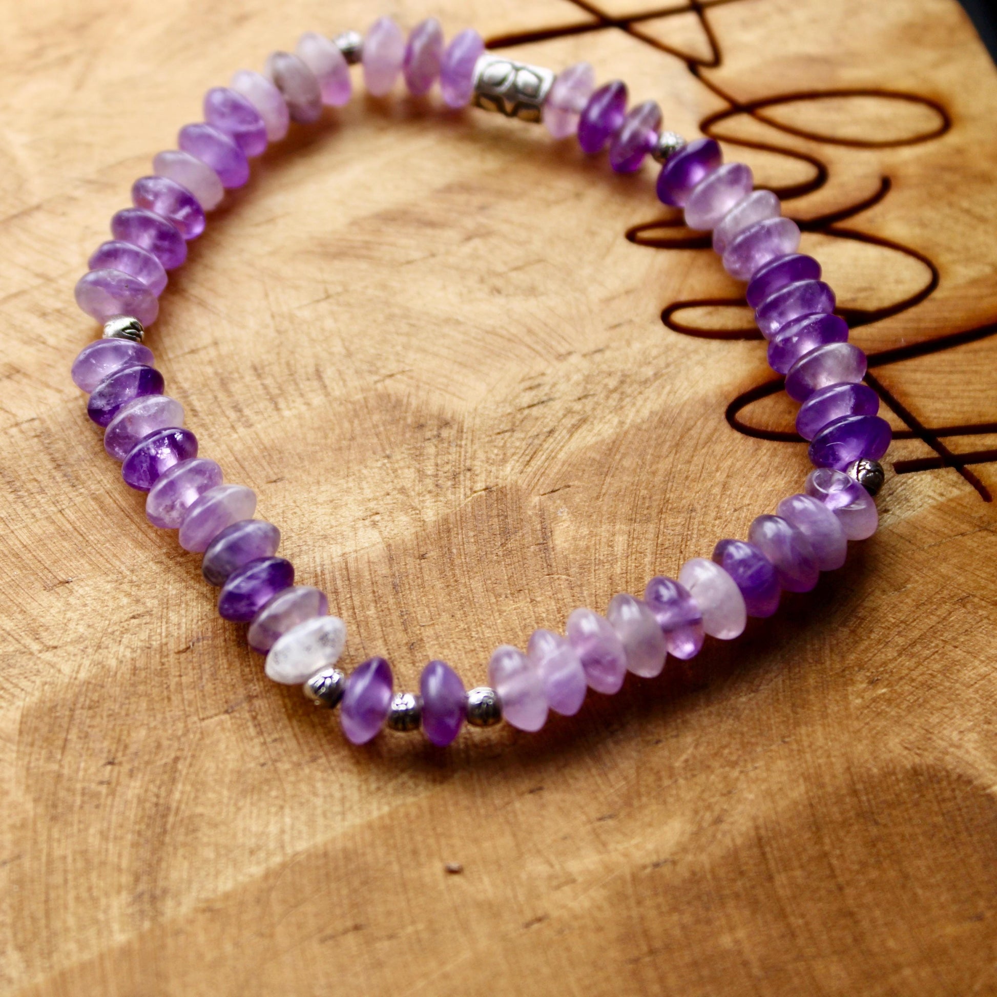 Stretch Amythyst Bracelet with Sterling Silver, Stretch Bracelet, Natural Gemstone Jewelry, Handmade Bracelet