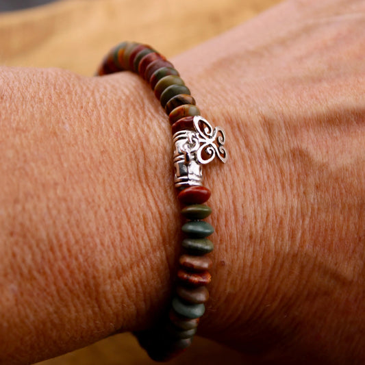 Stretch Picasso Red Creek Jasper Bracelet with Sterling Silver Butterfly Charm, Stretch Gemstone Bracelet, Natural Gemstone Jewelryd Creek Jasper Bracelet with Sterling Silver Butterfly Charm, Stretch Bracelet, Natural Gemstone Jewelry, Handmade Gift