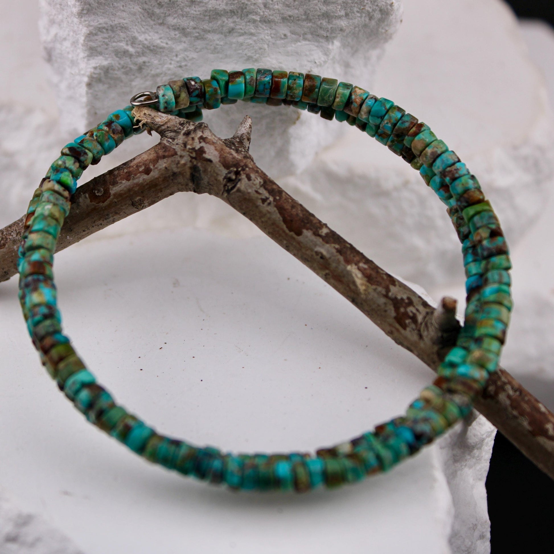 Turquoise Double Wrap Carbon Steel Memory Wire Bracelet, Sterling Feather Charm, Gemstone Jewelry, Stretch Bracelet
