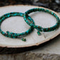 Turquoise Double Wrap Carbon Steel Memory Wire Bracelet, Sterling Feather Charm, Gemstone Jewelry, Stretch Bracelet