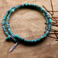 Turquoise Double Wrap Carbon Steel Memory Wire Bracelet, Sterling Feather Charm, Gemstone Jewelry, Stretch Bracelet