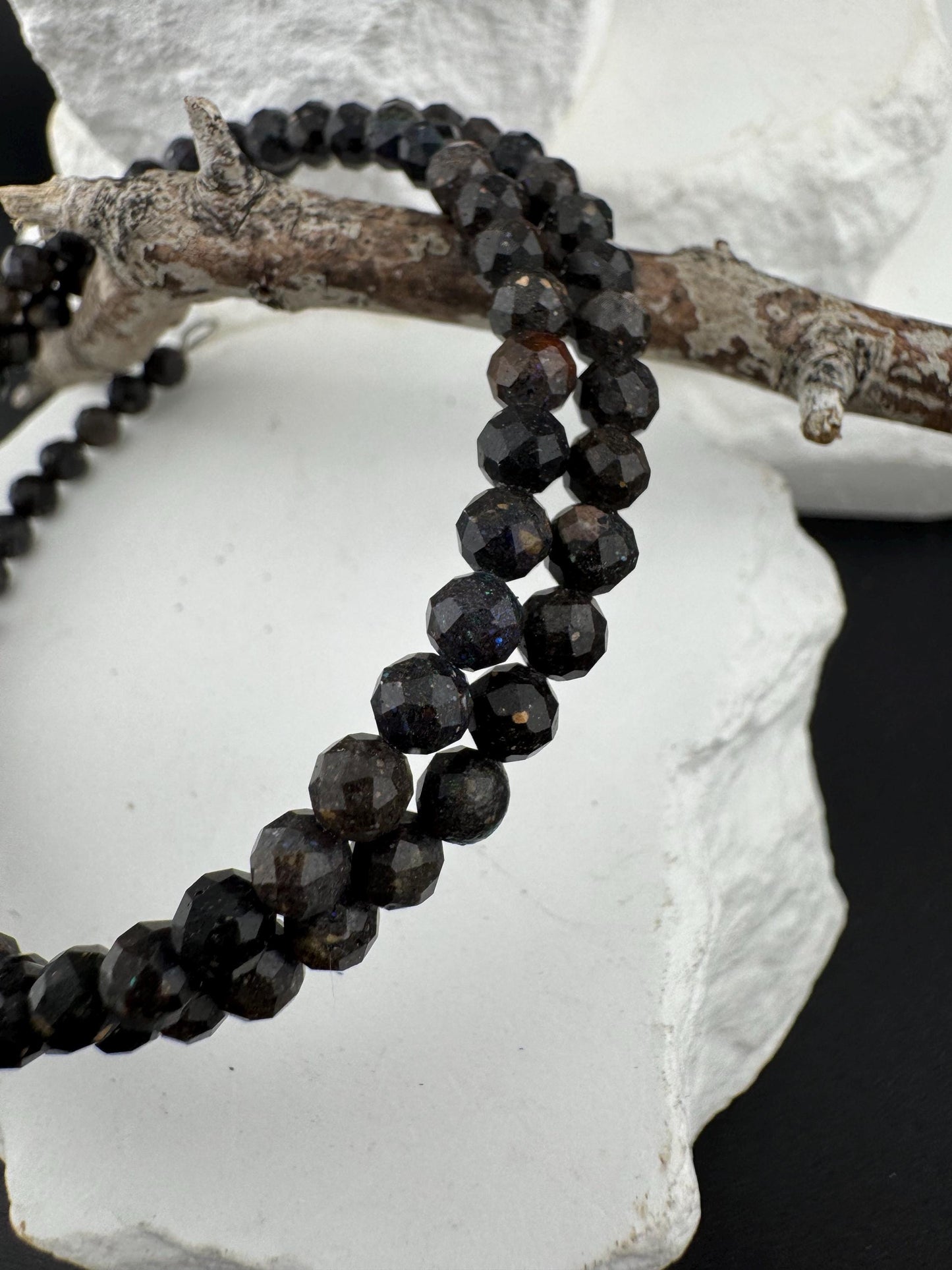 Australian Black Opal Double Wrap Carbon Steel Memory Wire Bracelet, Gemstone Jewelry, Stretch Bracelet