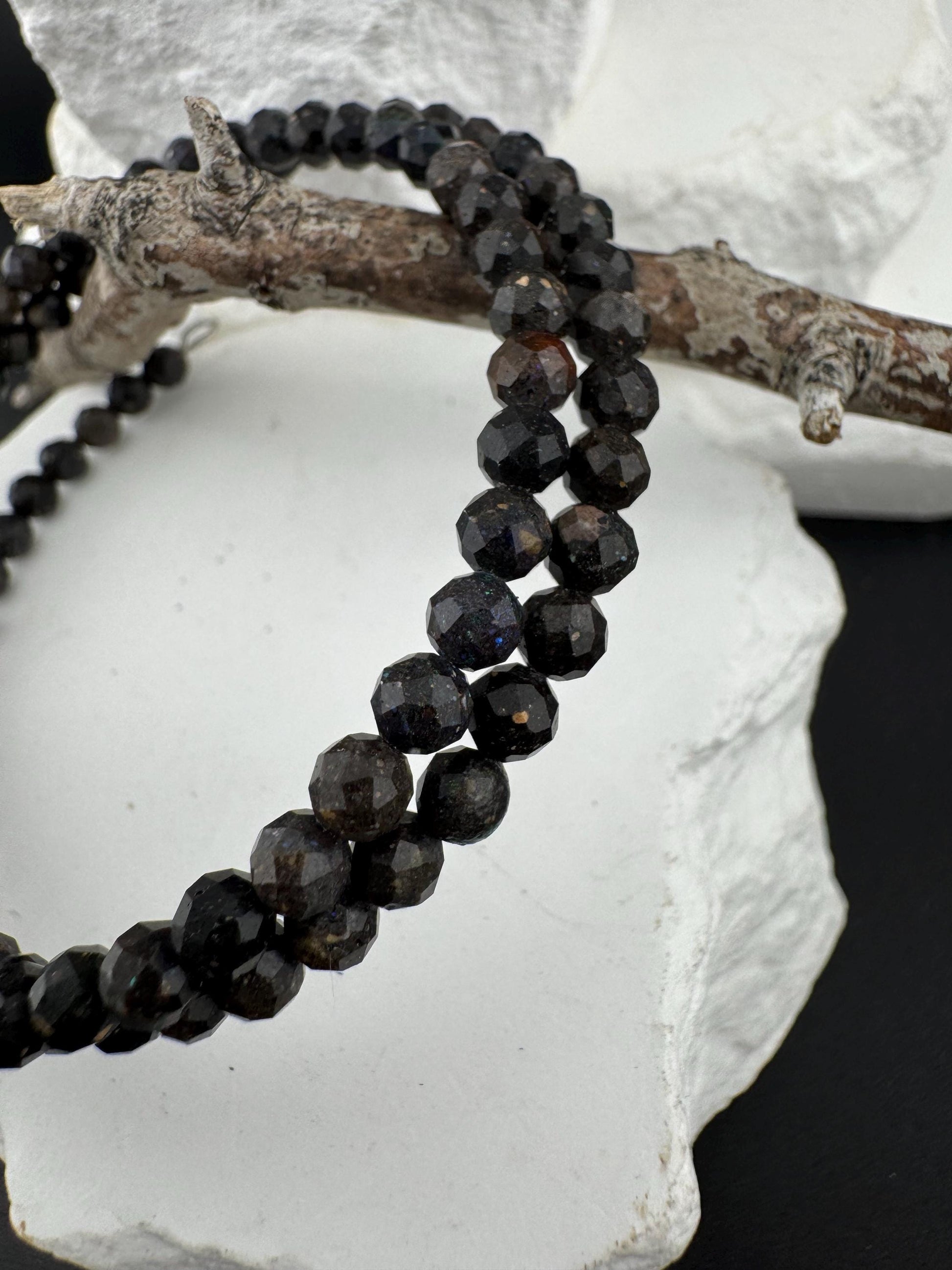 Australian Black Opal Double Wrap Carbon Steel Memory Wire Bracelet, Gemstone Jewelry, Stretch Bracelet