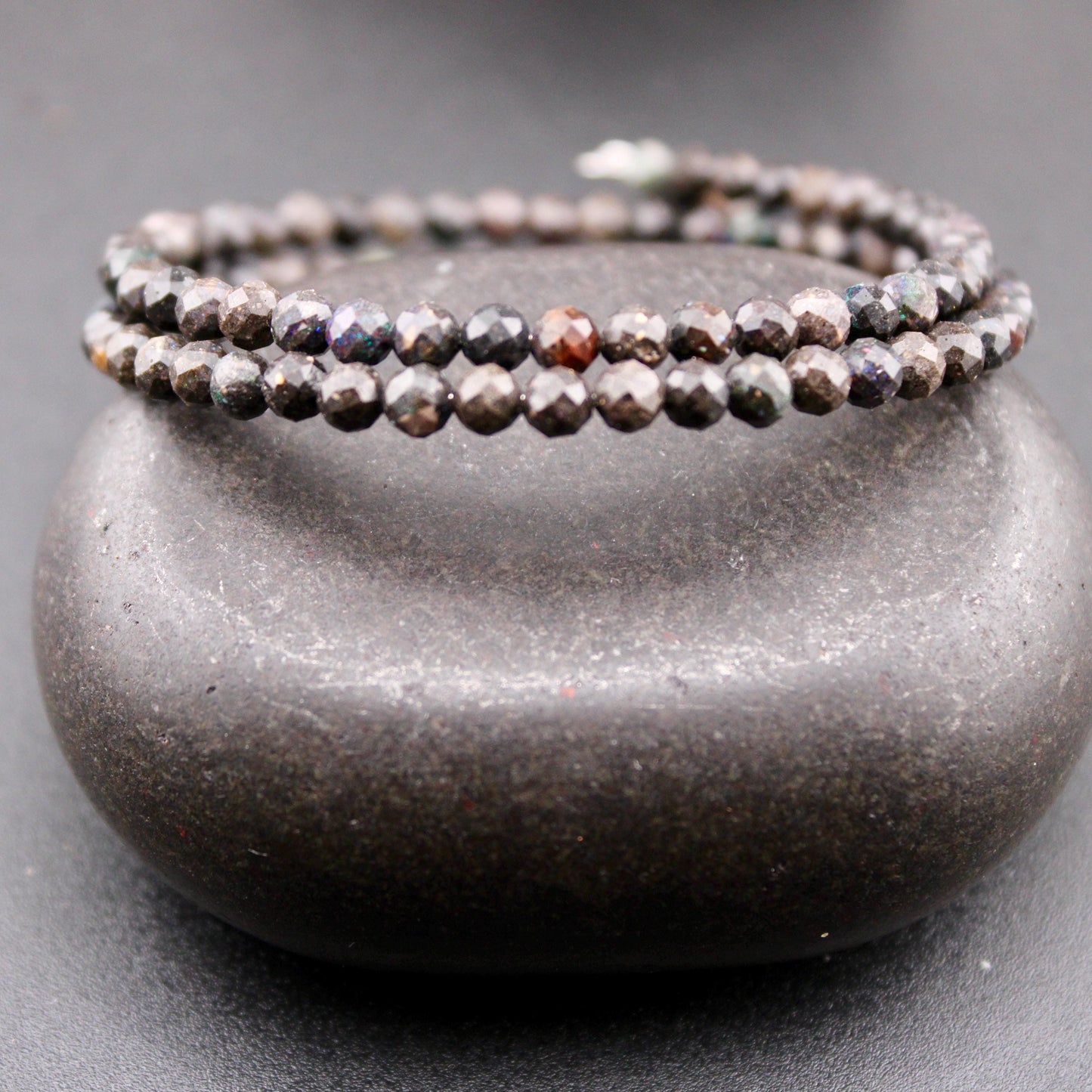 Australian Black Opal Double Wrap Carbon Steel Memory Wire Bracelet, Gemstone Jewelry, Stretch Bracelet