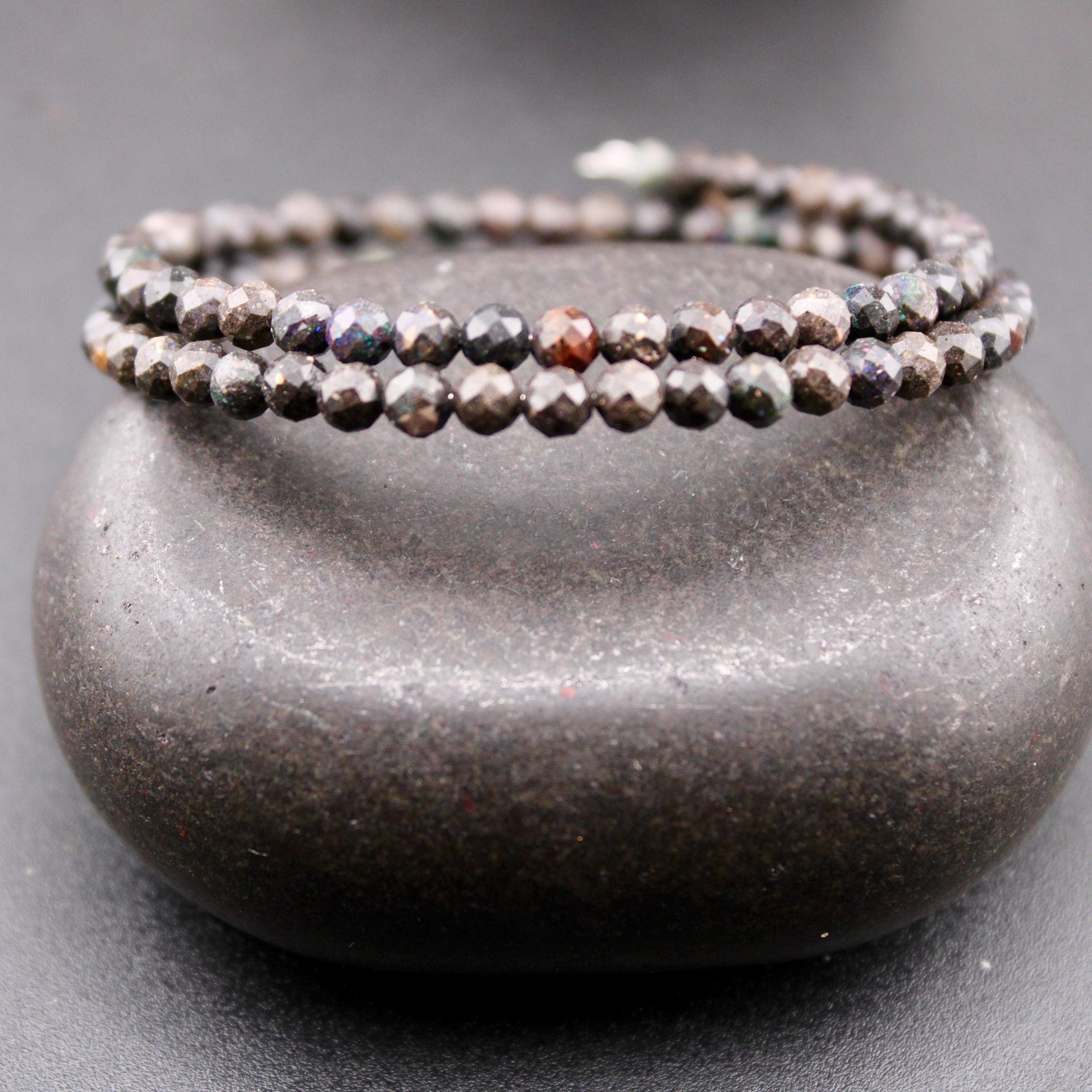Australian Black Opal Double Wrap Carbon Steel Memory Wire Bracelet, Gemstone Jewelry, Stretch Bracelet