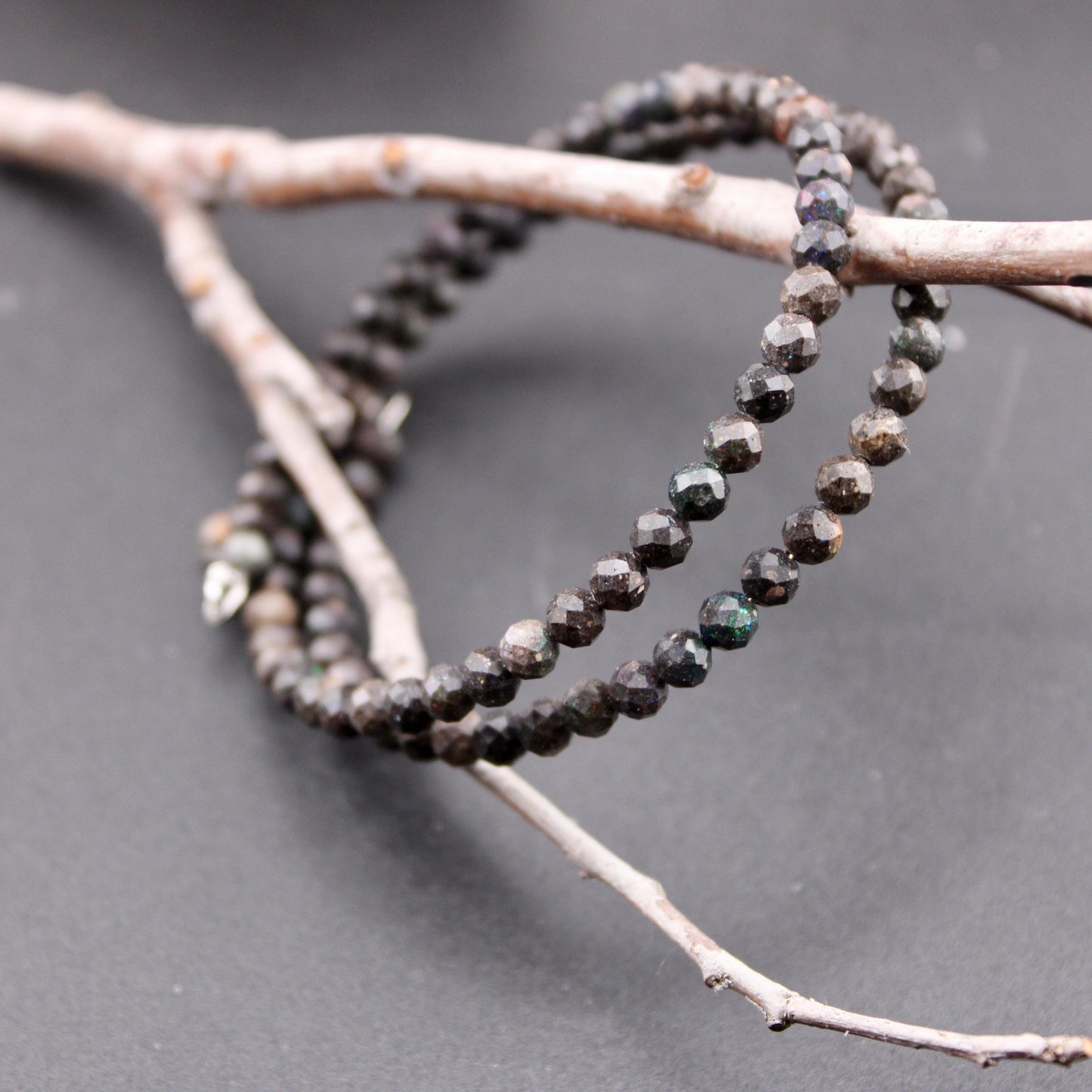 Australian Black Opal Double Wrap Carbon Steel Memory Wire Bracelet, Gemstone Jewelry, Stretch Bracelet