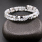 Rainbow Moonstone with Black Tourmaline Double Wrap Carbon Steel Memory Wire Bracelet, Gemstone Jewelry, Stretch Bracelet