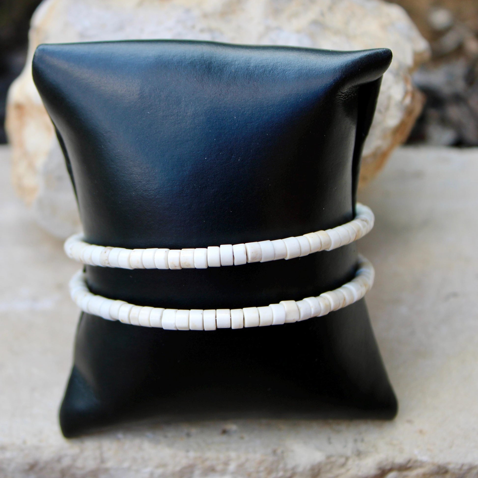 White Turquoise Double Wrap Carbon Steel Memory Wire Bracelet, Gemstone Jewelry, Stretch Bracelet