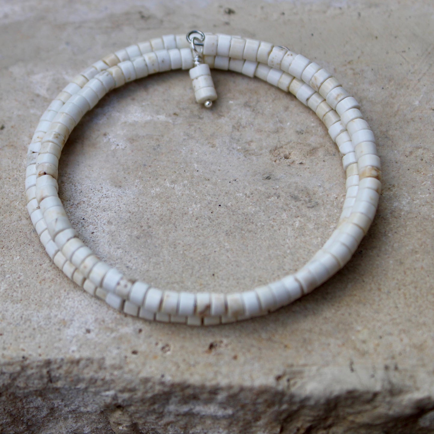 White Turquoise Double Wrap Carbon Steel Memory Wire Bracelet, Gemstone Jewelry, Stretch Bracelet