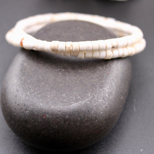 White Turquoise Double Wrap Carbon Steel Memory Wire Bracelet, Gemstone Jewelry, Stretch Bracelet