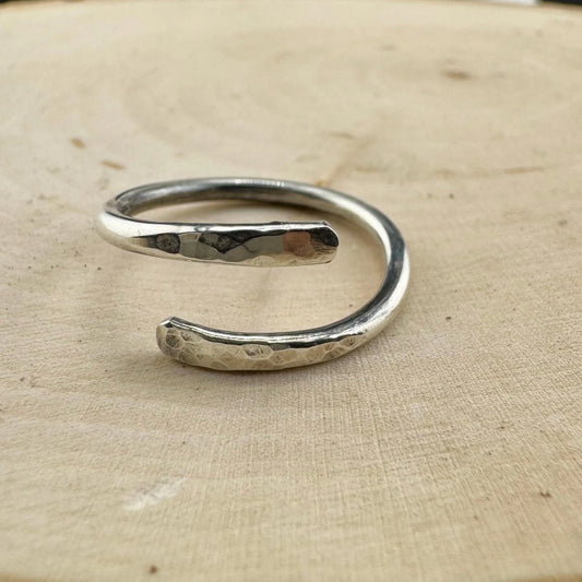 Minimal Style Bypass Coil Ring - Adjustable Thumb Sterling Silver Ring
