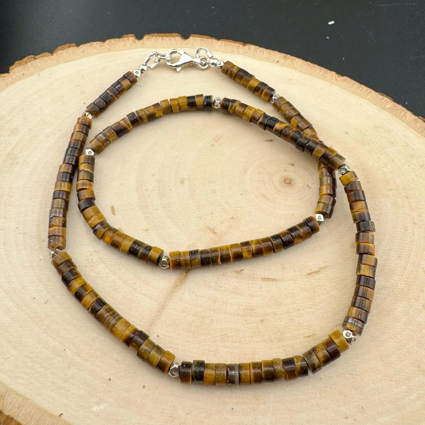 Tiger's Eye Sterling Silver Necklace, Beaded Gemstone Jewelry, Tiger's Eye Jewelry