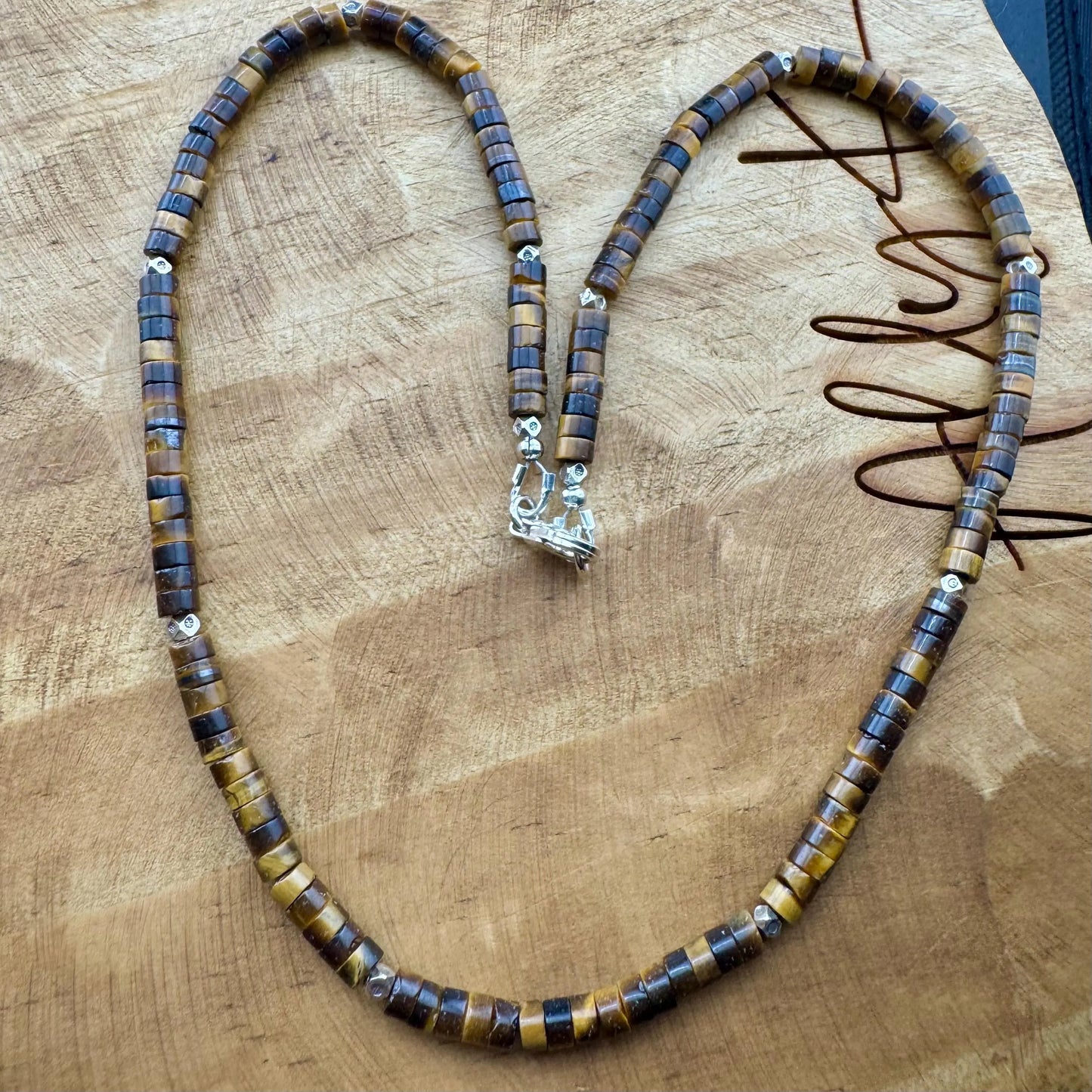 Tiger's Eye Sterling Silver Necklace, Beaded Gemstone Jewelry, Tiger's Eye Jewelry
