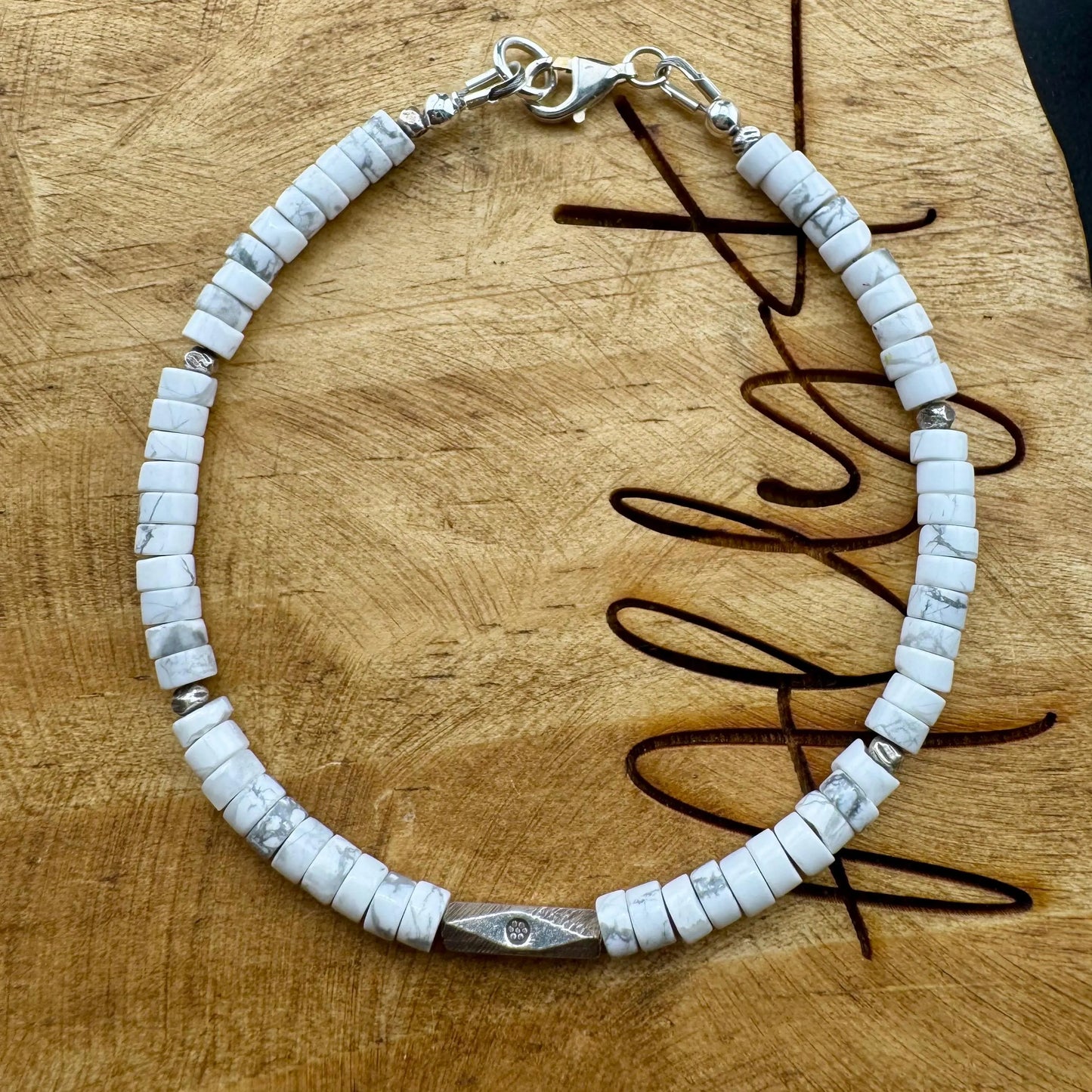 White Howlite Bracelet, Sterling Silver Gemstone Bracelet