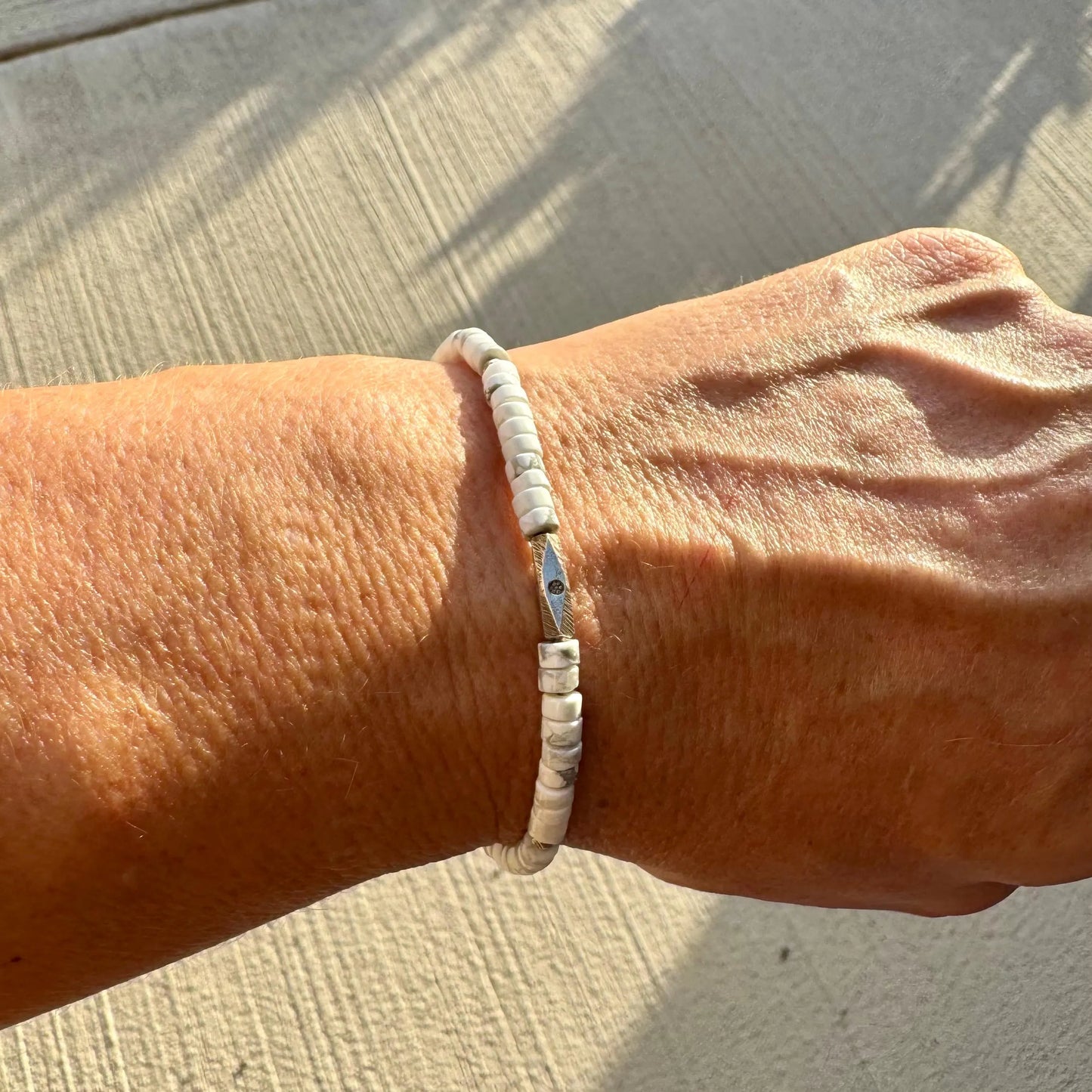 White Howlite Bracelet, Sterling Silver Gemstone Bracelet