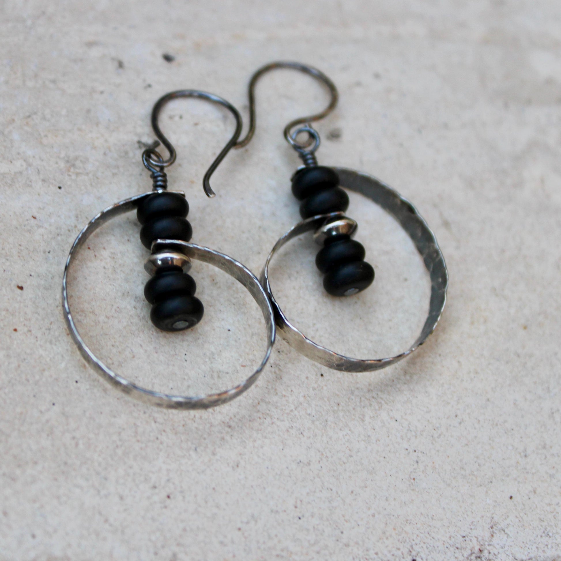Navajo Pearl Black Onyx Earrings in Sterling Silver | Handcrafted Onyx Jewelry
