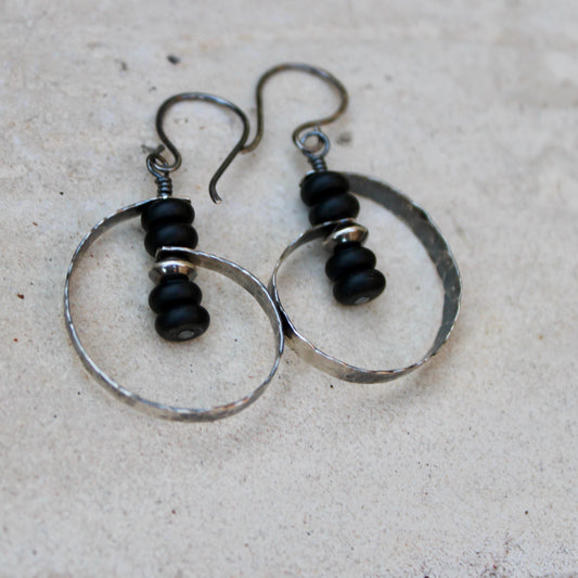 Navajo Pearl Black Onyx Earrings in Sterling Silver | Handcrafted Onyx Jewelry