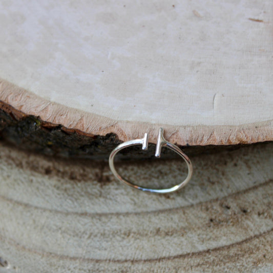Uneven Vertical Bars Sterling Silver Ring - Handmade Geometric Open Band, Adjustable Ring