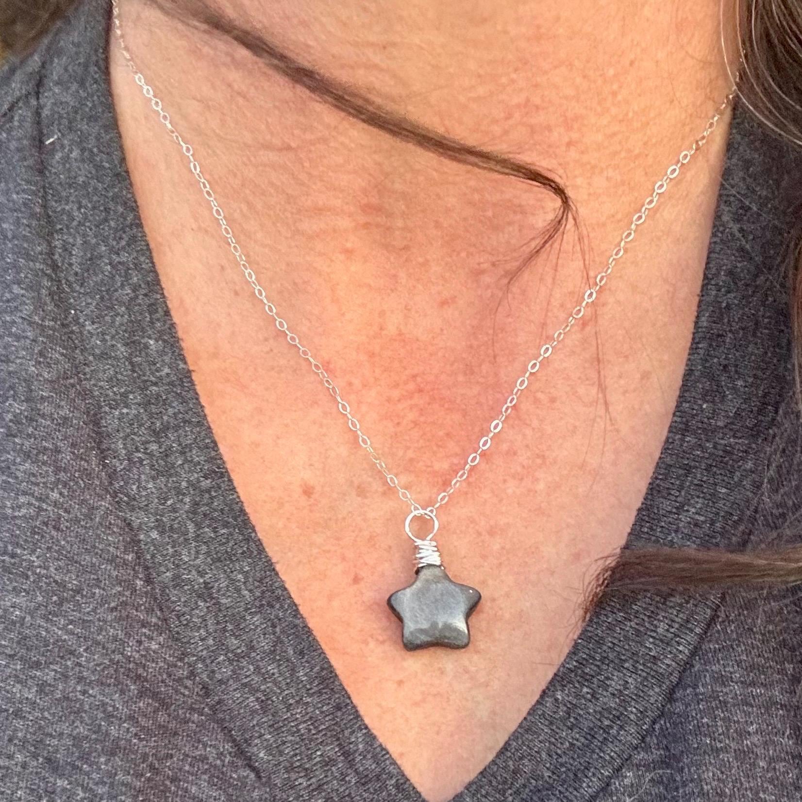 Obsidian Gemstone Puffy Star Necklace, Star Pendant, Obsidian Necklace, Gemstone Jewelry, Celestial Necklace, Black Stone