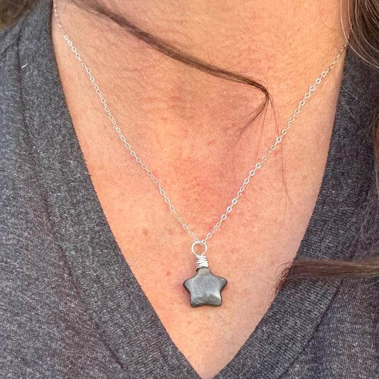 Obsidian Gemstone Puffy Star Necklace, Star Pendant, Obsidian Necklace, Gemstone Jewelry, Celestial Necklace, Black Stone