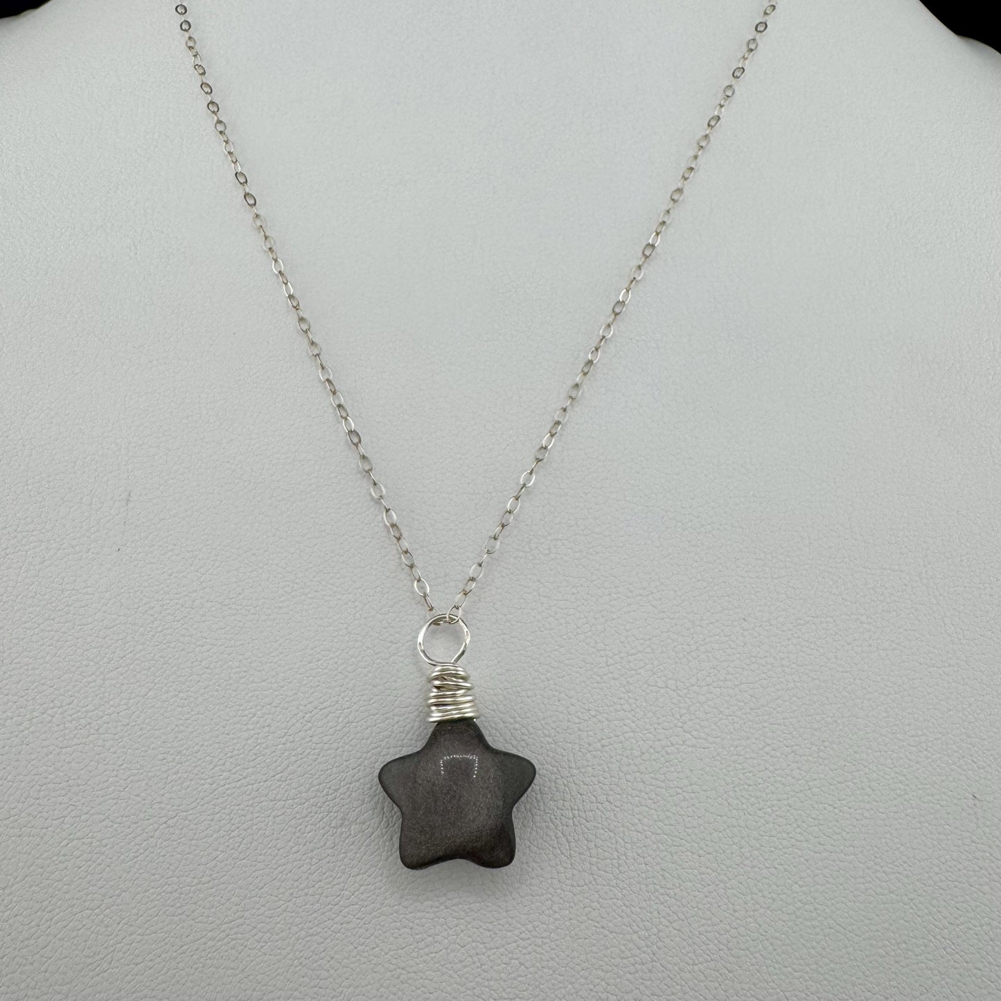 Obsidian Gemstone Puffy Star Necklace, Star Pendant, Obsidian Necklace, Gemstone Jewelry, Celestial Necklace, Black Stone
