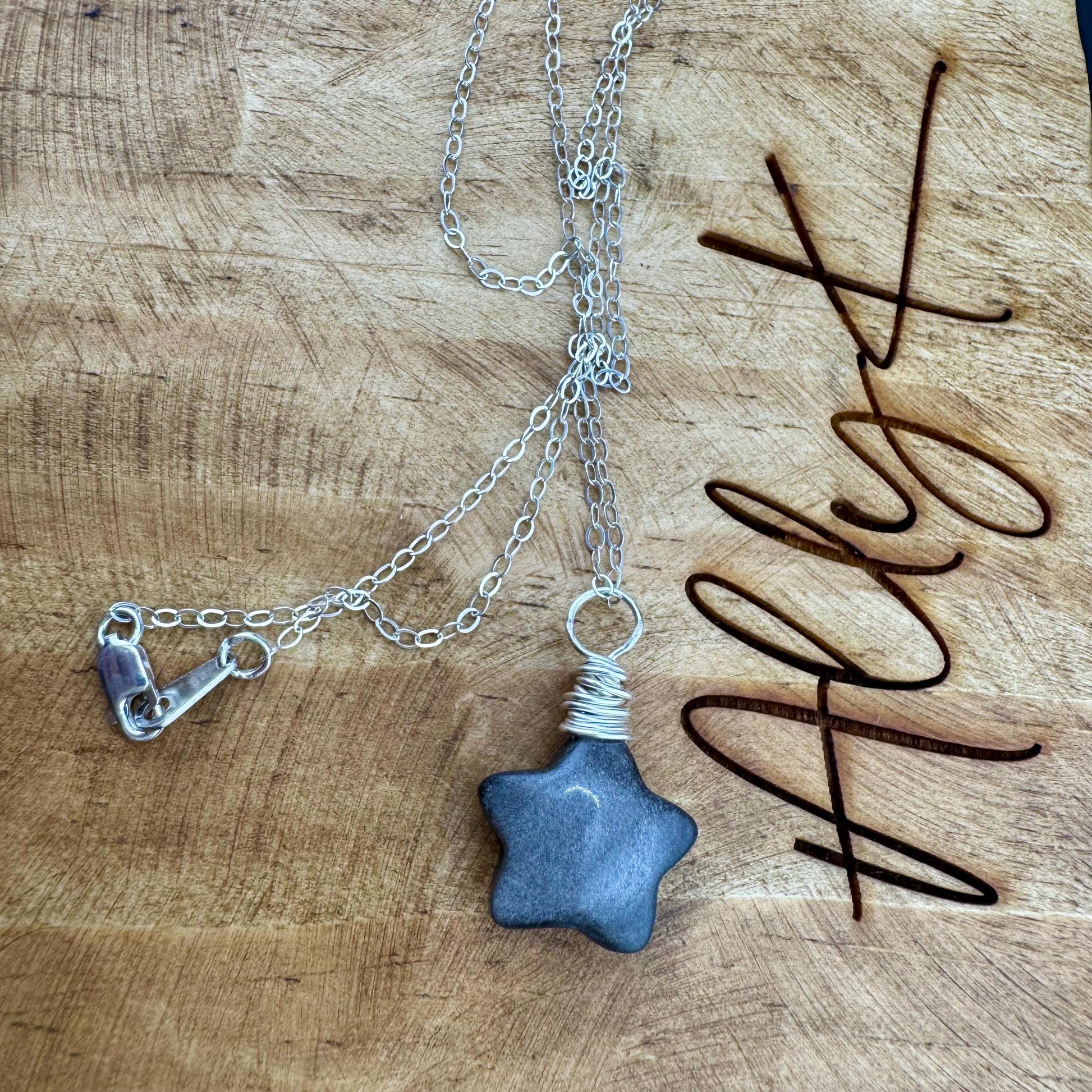 Obsidian Gemstone Puffy Star Necklace, Star Pendant, Obsidian Necklace, Gemstone Jewelry, Celestial Necklace, Black Stone