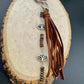 Picasso Red Creek Jasper Leather Purse Charm - Leather Lotus Flower Beaded Handbag Tassel