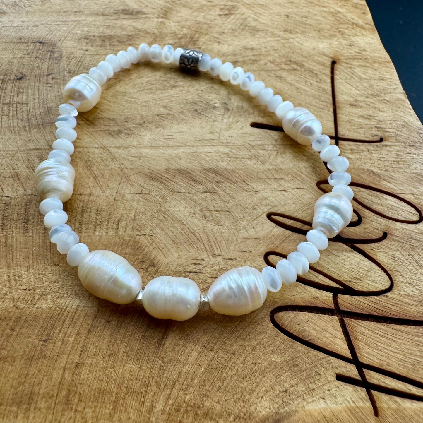 Elegant Mother of Pearl Gemstone Stretch Bracelet