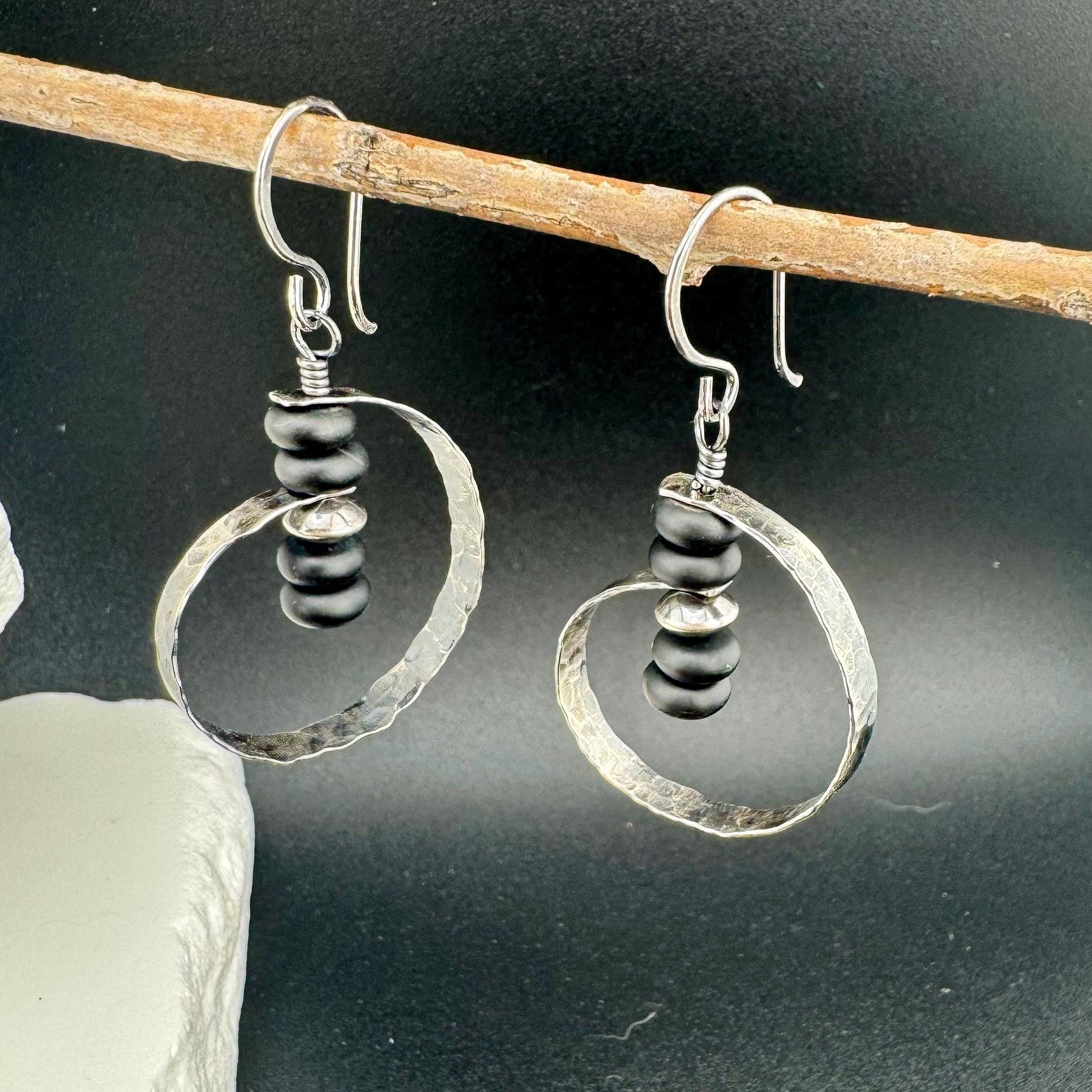 Navajo Pearl Black Onyx Earrings in Sterling Silver | Handcrafted Onyx Jewelry