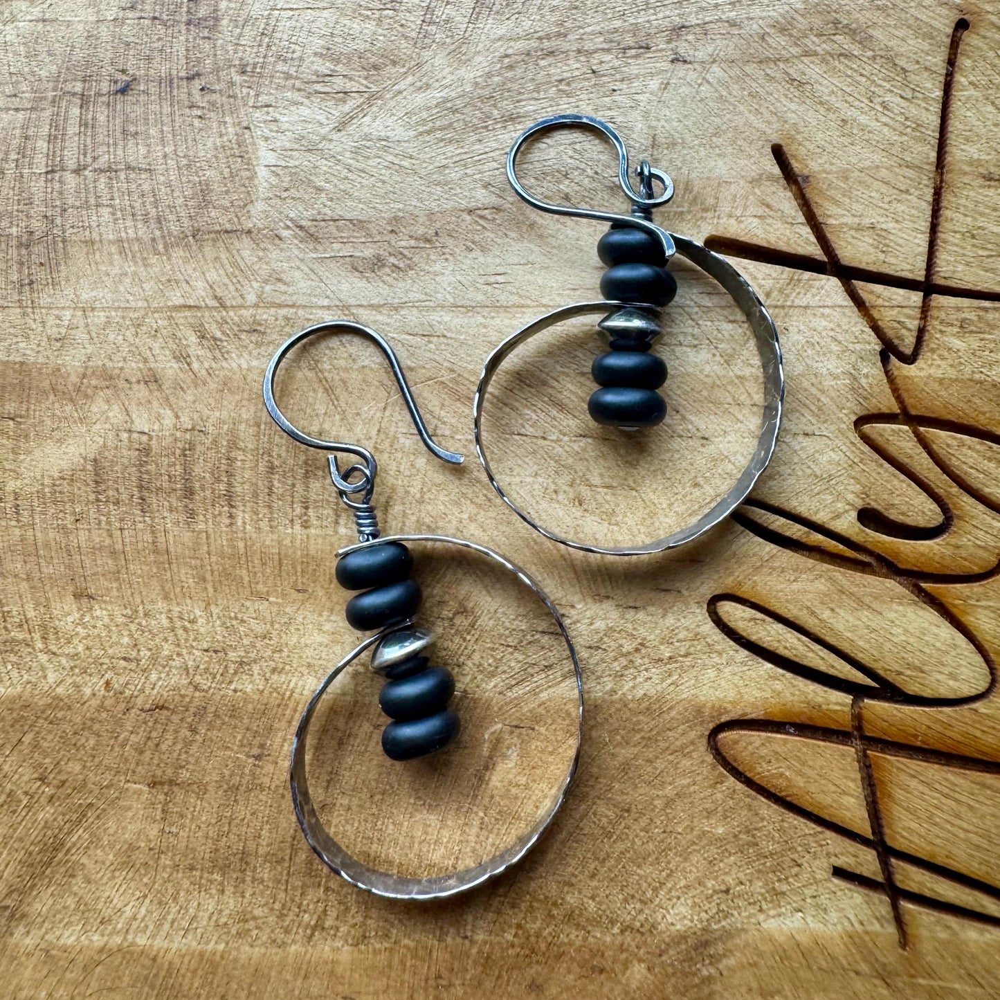 Navajo Pearl Black Onyx Earrings in Sterling Silver | Handcrafted Onyx Jewelry