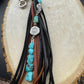 Tribal Sun Charm, Raw Turquoise Pebble Stone Purse Tassel, Southwestern Tassel, Turquoise Keychain, Leather Handbag Accessory